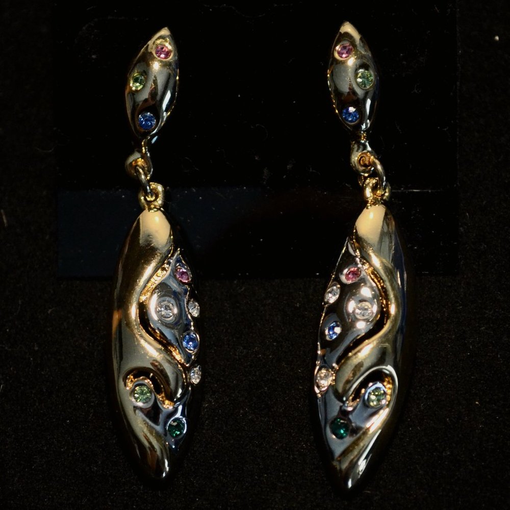 1960s Golden Dangle Earrings with Colored Crystals